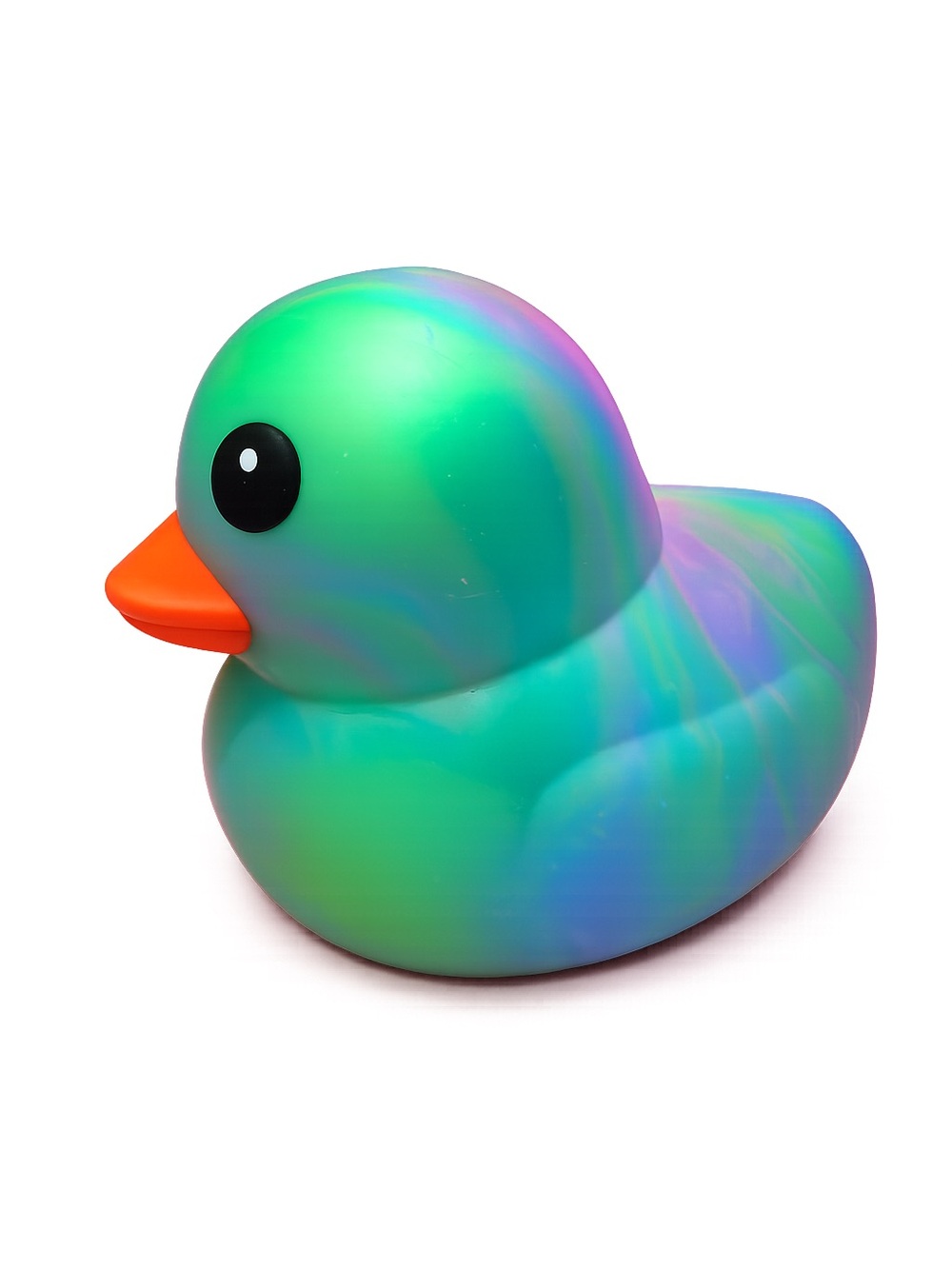 Iridescent Green Rubber Duck with Orange Beak